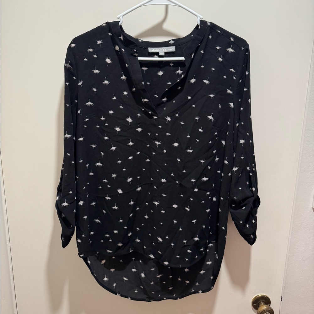 Daniel Rainn Black Dandelion Print Blouse